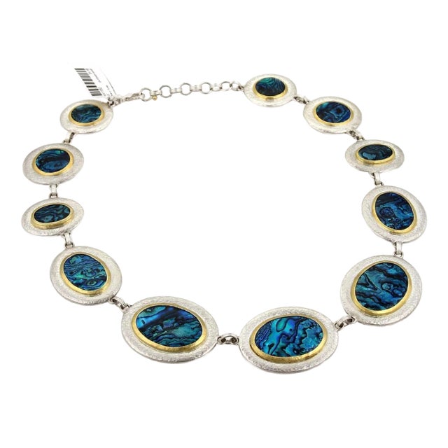 Gurhan Surf Paua Shell Sterling & 24k Gold Accent Discs Necklace For Sale