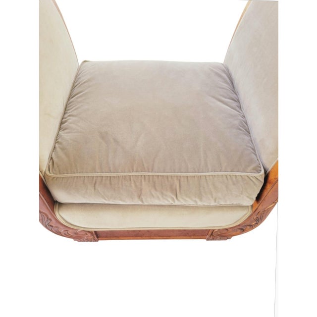 Hollywood Regency Monumental Vintage Hollywood Regency Neoclassical Curule Style Oversized Velvet Accent Chair / Bench Chair For Sale - Image 3 of 14