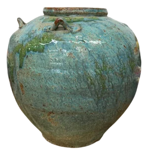 Oceanic Colored Blue-Green Glazed Vase with Rustic Form
