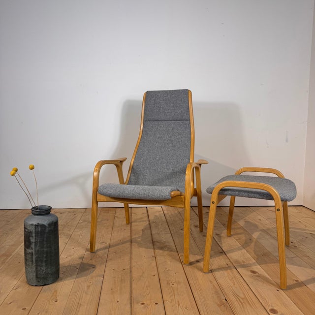 Set of Light Grey Lamino Armchair & Footstool by Yngve Ekström for Swedese, 1960s For Sale - Image 3 of 7