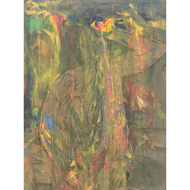 Vintage Abstract Expressionist Oil Painting on Canvas, Signed "Gierda," Textured Figurative Composition. For Sale - Image 10 of 10