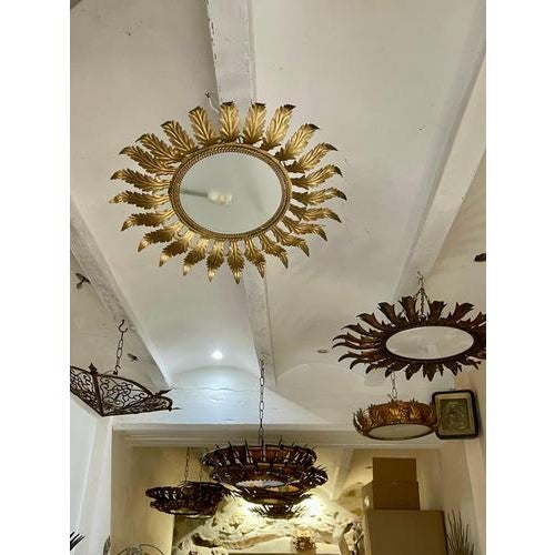 Spanish Solar Crown Sunburst Fixture Gilt Paint Metal , 1960 For Sale - Image 4 of 8