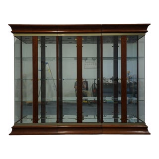 Custom Made Solid Cherry Traditional Style 105" Triple Curio Display Cabinet Set For Sale