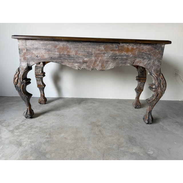 Vintage Italian Baroque Style Hand-Carved Wood Console Table With Paw Feet For Sale - Image 15 of 18