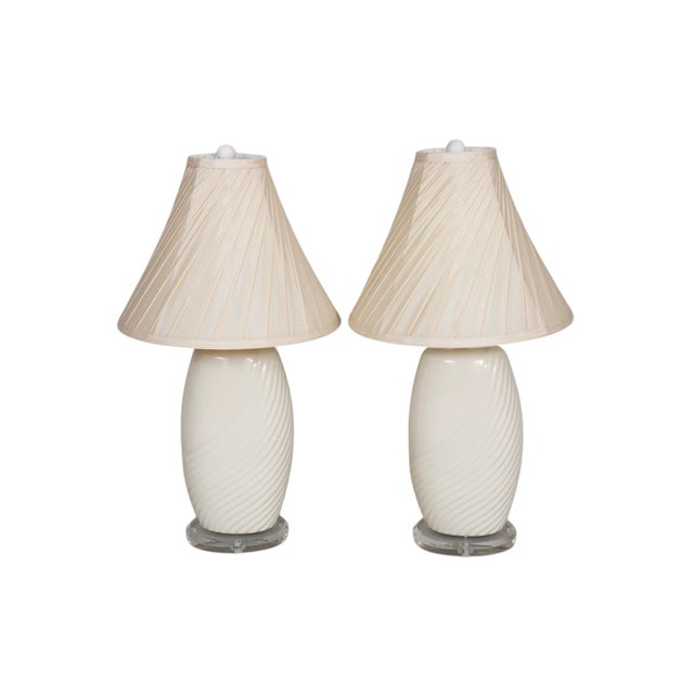 Off-white 1960’s Ceramic and Lucite Table Lamps - A Pair For Sale - Image 8 of 8