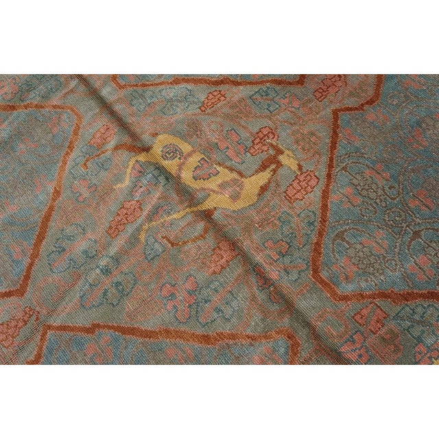 1930s Blue Medallion Antique Jerusalem Rug 5'10" X 9'0" Handknotted Wool Carpet For Sale - Image 4 of 6