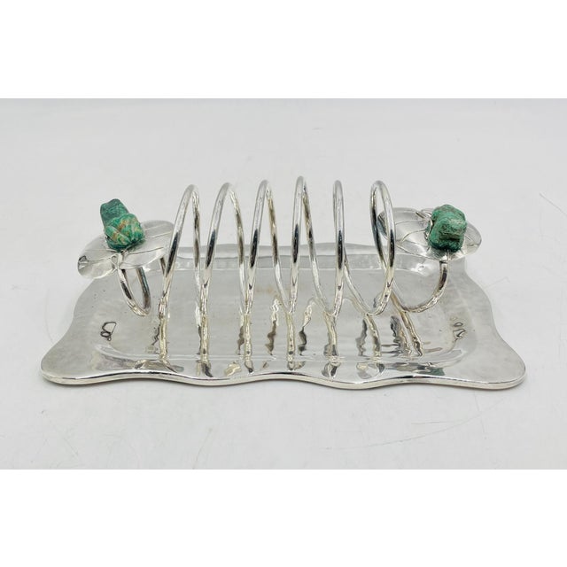 Mexican 1980s Emilia Castillo Silver Plate & Malachite Frog Document Holder, Hand Signed For Sale - Image 3 of 11