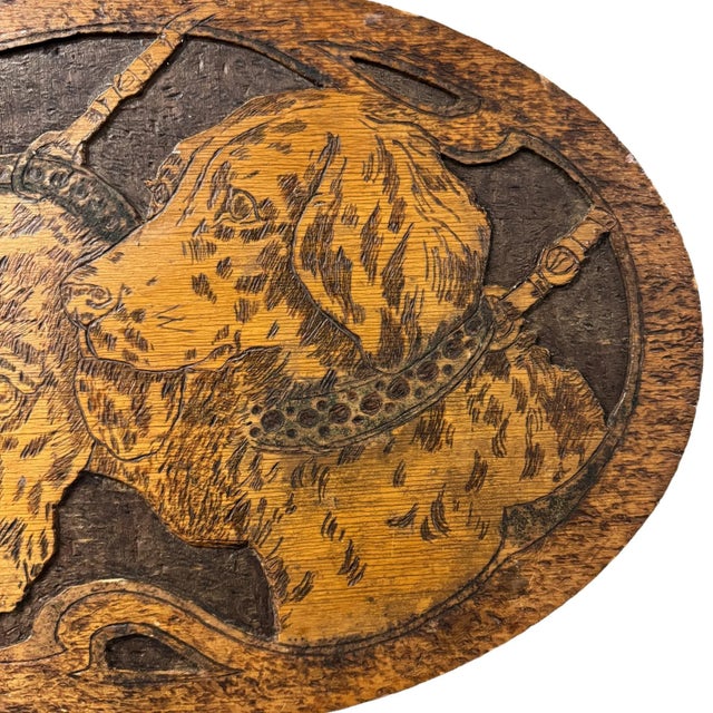 Wood Early 20th Century Flemish Spaniel Pyrography Panel For Sale - Image 7 of 9