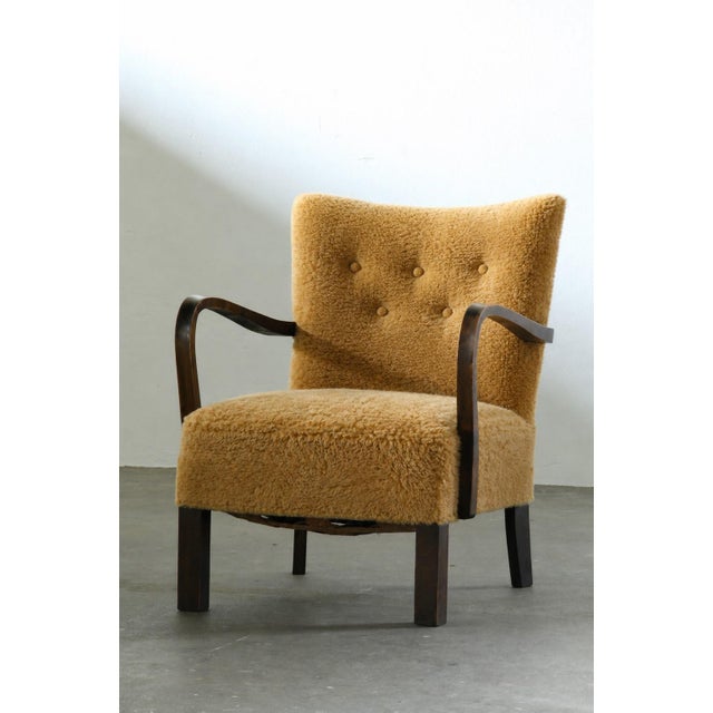 Mid-Century Modern Vintage Danish Beechwood Lounge Chair with Curved Armrests, Denmark, 1930s For Sale - Image 3 of 18