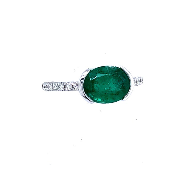 Natural Emerald Diamond Ring 6.5 14k W Gold 2.33 TCW Certified For Sale In New York - Image 6 of 13
