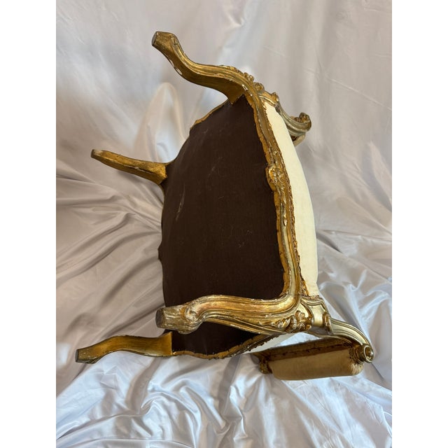 Wood Antique Louis XV Style Giltwood Bench, Original Springs & Horsehair Seat — Ready for Reupholstery For Sale - Image 7 of 9