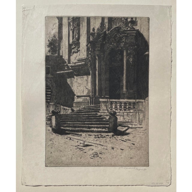 1911 Jan Vondrous Prague Church Etching For Sale - Image 4 of 4