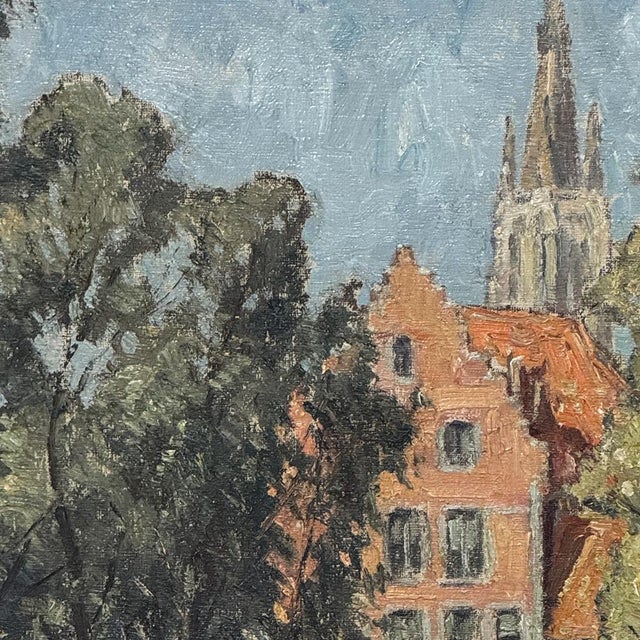 Antique Framed Oil Painting on Canvas Signed DeMeer ~ 'View of Bruges' For Sale - Image 11 of 15