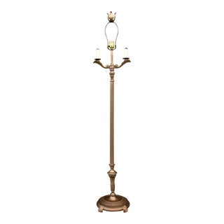 Vintage 20th Century Brass & Metal Gold Colored 3 Arm Candelabra Style Floor Lamp For Sale