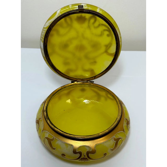Yellow Early 1900s Antique Small Loetz Art Glass Yellow Golden Trinket Box For Sale - Image 8 of 11