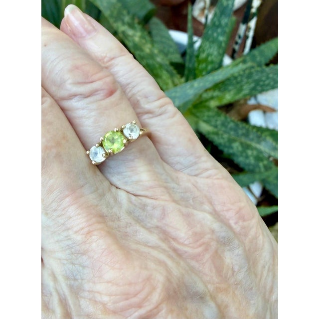 Green 14k Yellow Gold Peridot, and Cubic Zirconia Cocktail Ring For Sale - Image 8 of 8