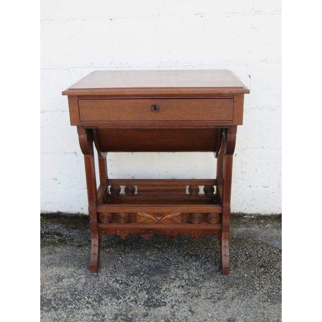 Victorian Eastlake Victorian 1800s Nightstand Side End Bedside Sewing Table 6110 For Sale - Image 3 of 18
