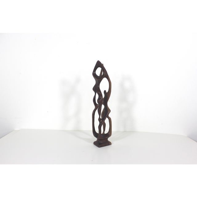 Vintage Abstract Art Wood Sculpture, Acrobats, Dancers, Hand Carved From a Single Piece of Wood, Smooth Curvy, Original One of a Kind Teak For Sale - Image 4 of 10