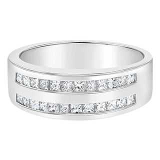 Double Row Diamond Princess Cut Channel Set Wedding Band .77cttw 14k White Gold, Size 6 For Sale