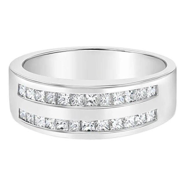 Double Row Diamond Princess Cut Channel Set Wedding Band .77cttw 14k White Gold, Size 6 For Sale