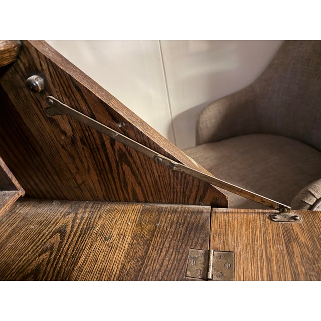 1920s Arts and Crafts Oak Drop Front Secretary Desk For Sale - Image 9 of 12