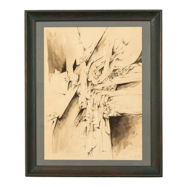 Italian Mid Century Abstract Modernist Ink & Watercolor Painting "Fragmentation" by Gio Pomodo, 1956ro, 1956 For Sale