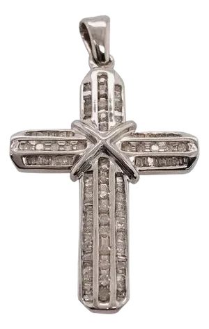 14 Karat White Gold and Diamond Cross Pendant 1.00 Total Diamond Weight