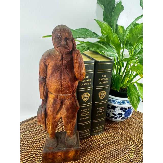 Mid 20th Century Hand Carved Wood Folk Art Figure Rustic Primitive Sculpture Vintage Canadian Style For Sale - Image 5 of 7