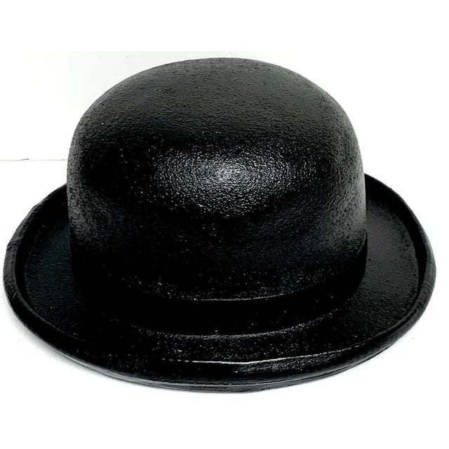 1970s Magritte style bowler hat sculpture, Whimsical, lacquered plaster model of a iconic surrealist focal point. Unmarked.