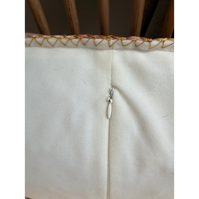 20” Custom Goose Down Floral Accent Pillow in Pink, Blush & Gold With Decorative Gold Whipstitch Trim For Sale - Image 4 of 9
