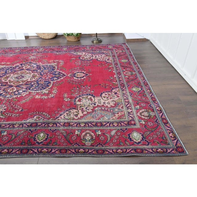 1970s Vintage Persian Handmade Wool Cotton Pink Area Rug For Sale In San Francisco - Image 6 of 11