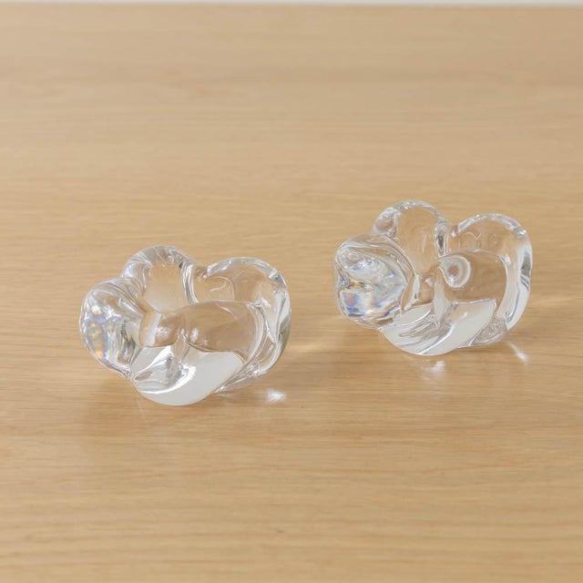 Glass 1950s Pair of French Glass Candle Holders For Sale - Image 7 of 10