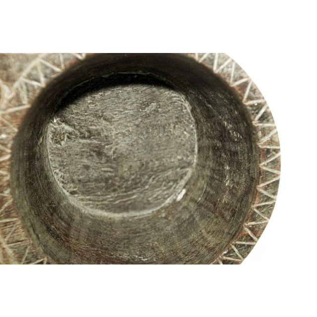 Antique Indian Teakwood Large Container With Rustic Carving and Spoon For Sale - Image 9 of 13