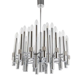 Brutalist 25-Light Chandelier in Chrome by Gaetano Scholar, Italy, 1960s For Sale
