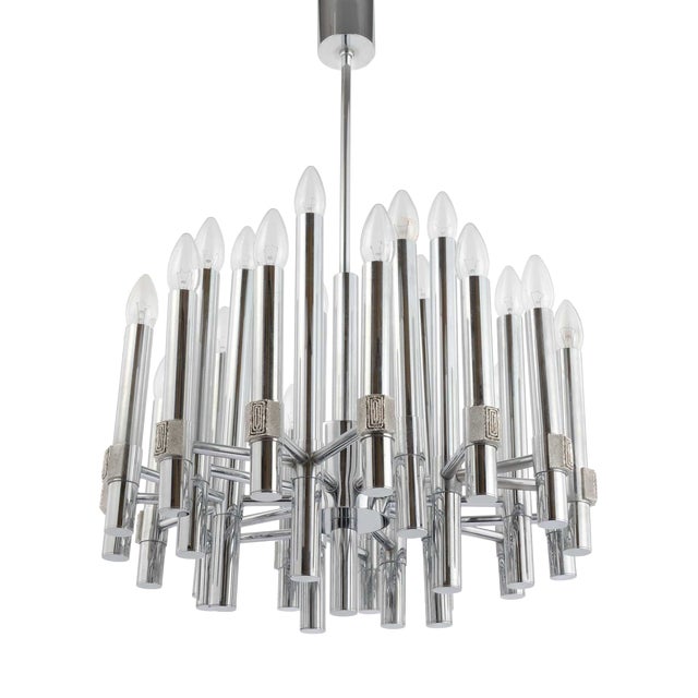 Brutalist 25-Light Chandelier in Chrome by Gaetano Sciolari, Italy, 1960s For Sale
