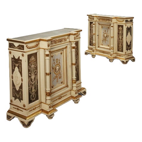 Antique Cupboards in Lacquered Carved Fir, Italy, 19th Century, Set of 2 For Sale