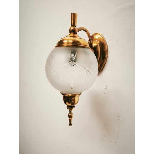 Brass Wall Light with Frosted Sphere, 1960s For Sale - Image 4 of 9