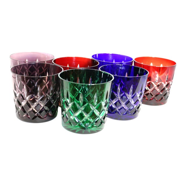 Mid-Century Cut to Clear Ajka Arabella Crystal Whiskey Glasses- Set of 7 For Sale