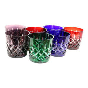 Mid-Century Cut to Clear Ajka Arabella Crystal Whiskey Glasses- Set of 7