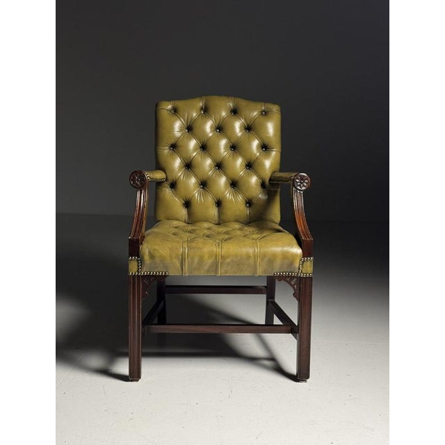 Office Chair in Green Upholstered Leather For Sale - Image 16 of 18