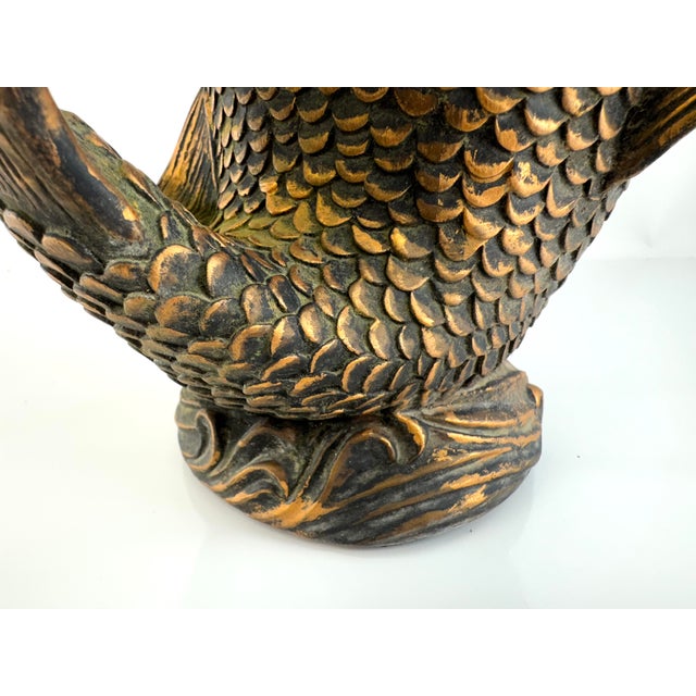 Vintage Mid Century Cast Resin Koi Fish Sculpture With Aged Bronze Finish For Sale - Image 9 of 10