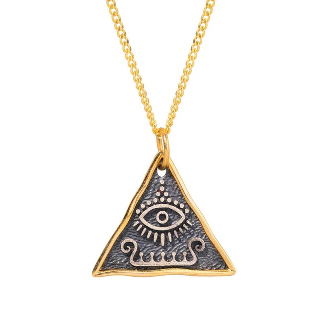 Gold Spiritual Evil Eye Protection Sterling Silver & Gold Necklace For Sale - Image 8 of 8