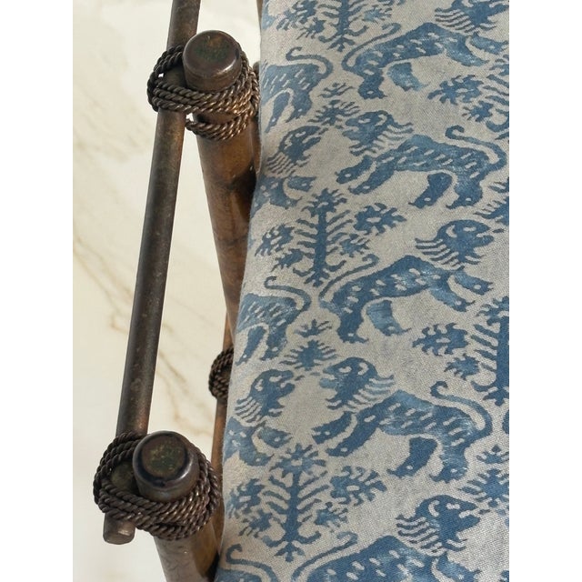 Vintage Gilt Rope Metal Vanity Stool in Fortuny Richelieu Fabric For Sale - Image 15 of 18