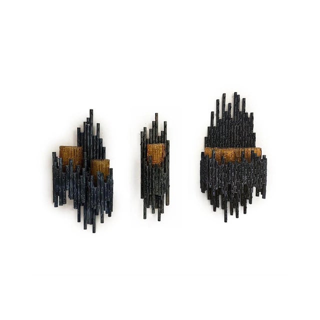 Brutalist Torched Steel and Amber Glass Sconces by Marcello Fantoni, Italy, 1970s, Set of 3 For Sale - Image 10 of 10