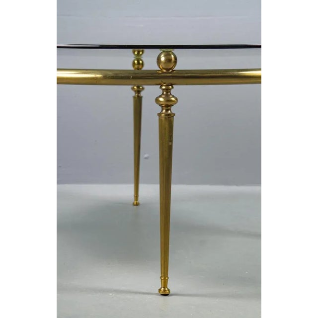Classicist Coffee Table in Brass with Concave Fluted Legs and Smoked Glass Pane For Sale - Image 9 of 17