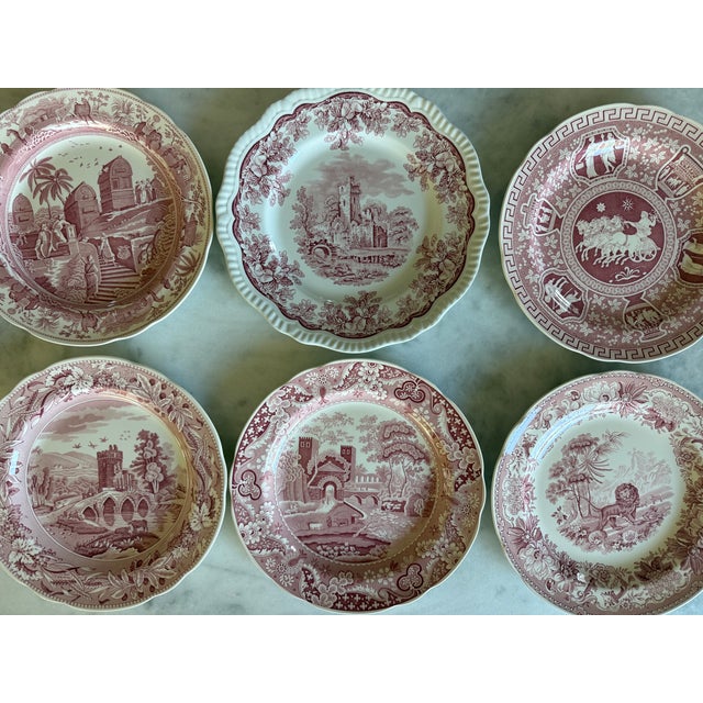 English Set of 6 Vintage Red and White Spode Archive Collection Plates For Sale - Image 3 of 16