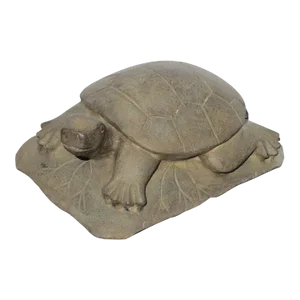 Gray Brown Color Stone Turtle Lotus Zen Garden Figure