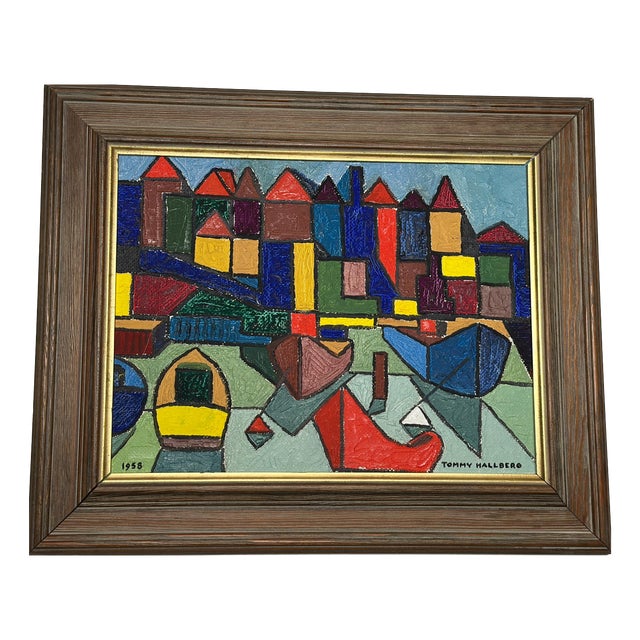 Tommy Hallberg, Harbour Scene, 1958, Oil on Panel, Framed For Sale