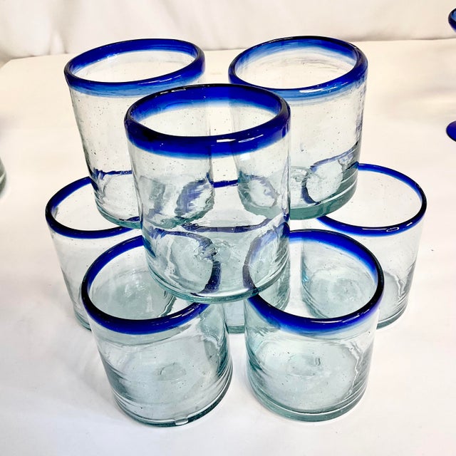 Royal Blue 1970s Vintage Mexico Hand Blown Glass Bar Collection - 15 Piece Set. For Sale - Image 8 of 10
