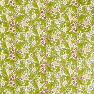 Morris & Co Leicester Fabric in Sour Green/Plum For Sale